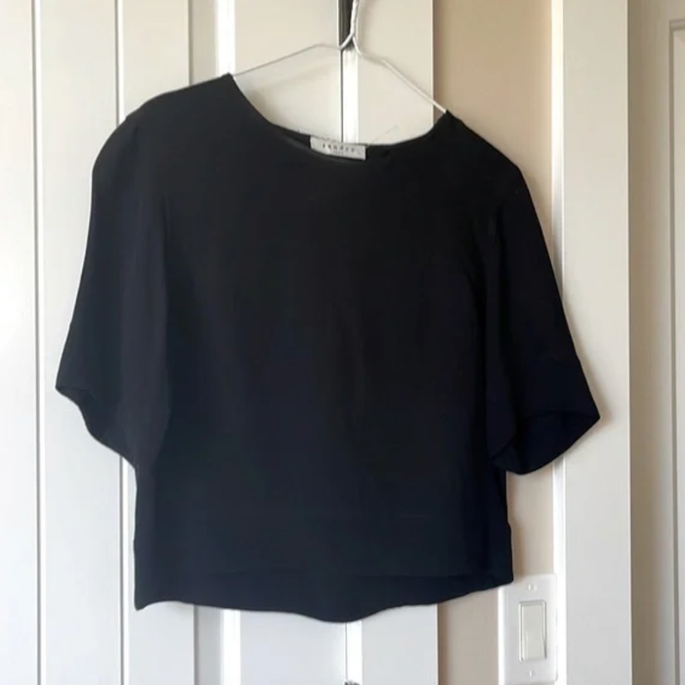 Sandro Paris Black Boxy Cropped Blouse with back cut-out detail Size 1 / S $178